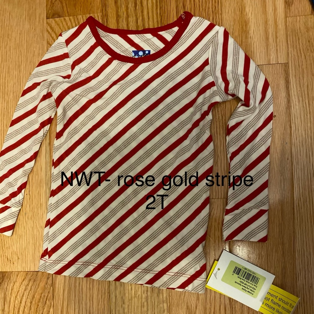 Kickee pants holiday rose gold stripe shirt